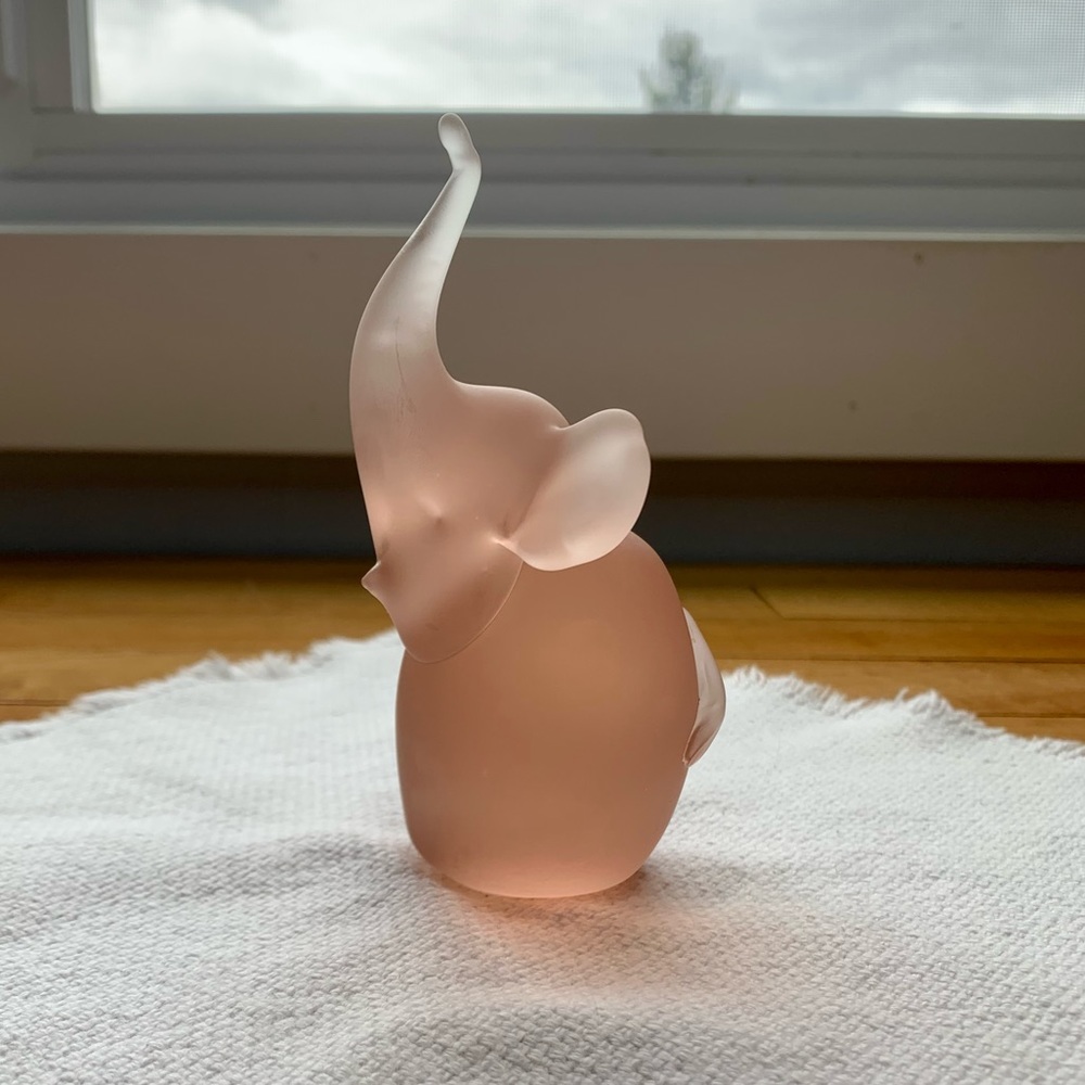 Elephant Paperweight Pink Satin Art Glass Opaque Trumpeting